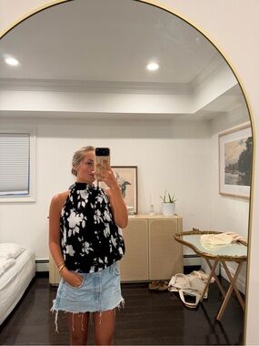 Black & White Floral Halter Top - Women